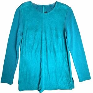 St. John Teal Suede Front Knit Top Women's 6 Back Zip
